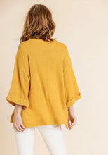 Load image into Gallery viewer, High Low Side Slit Waffle Knit Rolled Sleeve Top