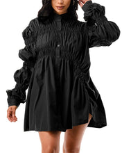 Load image into Gallery viewer, Ruched Long Puff Sleeve Mini Top Dress
