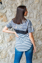 Load image into Gallery viewer, CAMO COLOR BLOCKED T-SHIRT W/SEQUIN STRIPE