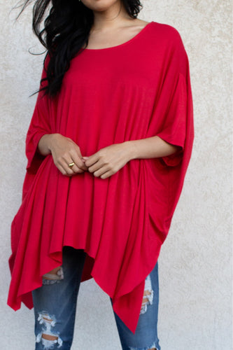 Flowy Poncho Top with Unfinished Hem