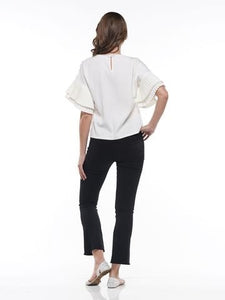PLEATED SLEEVE METALLIC OFF WHITE TOP