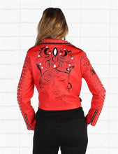 Load image into Gallery viewer, RED FAUX LEATHER STUD JACKET