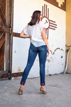 Load image into Gallery viewer, DARK WASH WITH SERAPE PATCHES JEAN