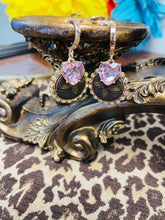 Load image into Gallery viewer, Small Gold Hoops with upcycled charm and crystal