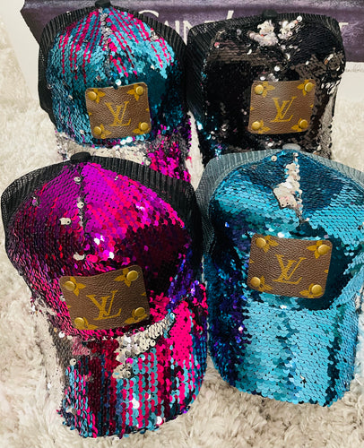 Sequin upcycled hats