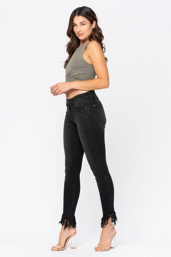 Midrise Black Hem Fray Skinny