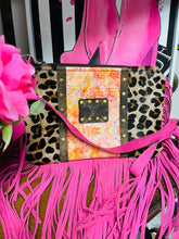 Load image into Gallery viewer, Leopard Crossbody Bag with Fuchsia Fringe &amp; Orange Muti Color Insert