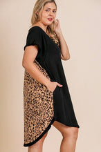 Load image into Gallery viewer, Short Sleeve Round Neck Animal Print Back Dress with High Low Fishtail Scoop Ruffle Hem