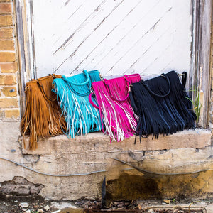 SUEDE LONG FRINGE TOTE BAG