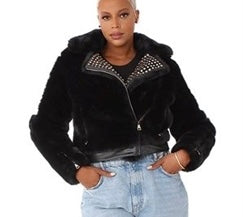 Jazzy Fur Jacket with collar Studs