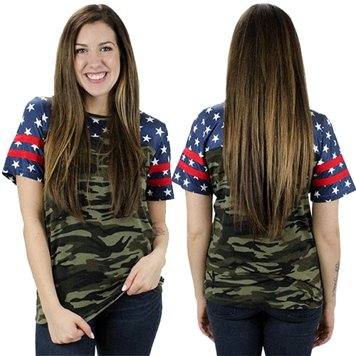 Stars and Camouflage Half Sleeve Top with Stripes