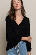 Transitional Knit Top with Balloon Sleeves