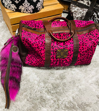 Load image into Gallery viewer, Pink Leopard Hair on Hyde Leather Up-Cycled Travel Bag