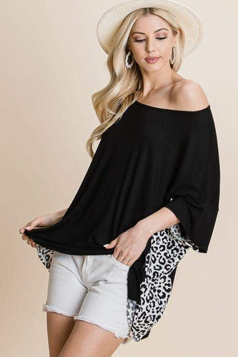 Black Top with White Animal Print on Sides