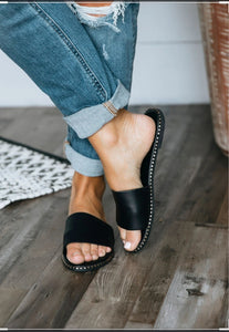 Black Slip On Flat Sandal