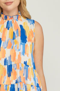 Printed mock neck sleeveless top