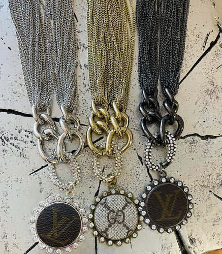 Chained Upcycled Necklace with chain link and crystal