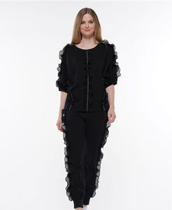 Elastic Waist Pleated Ruffle Trim Jogger Pant