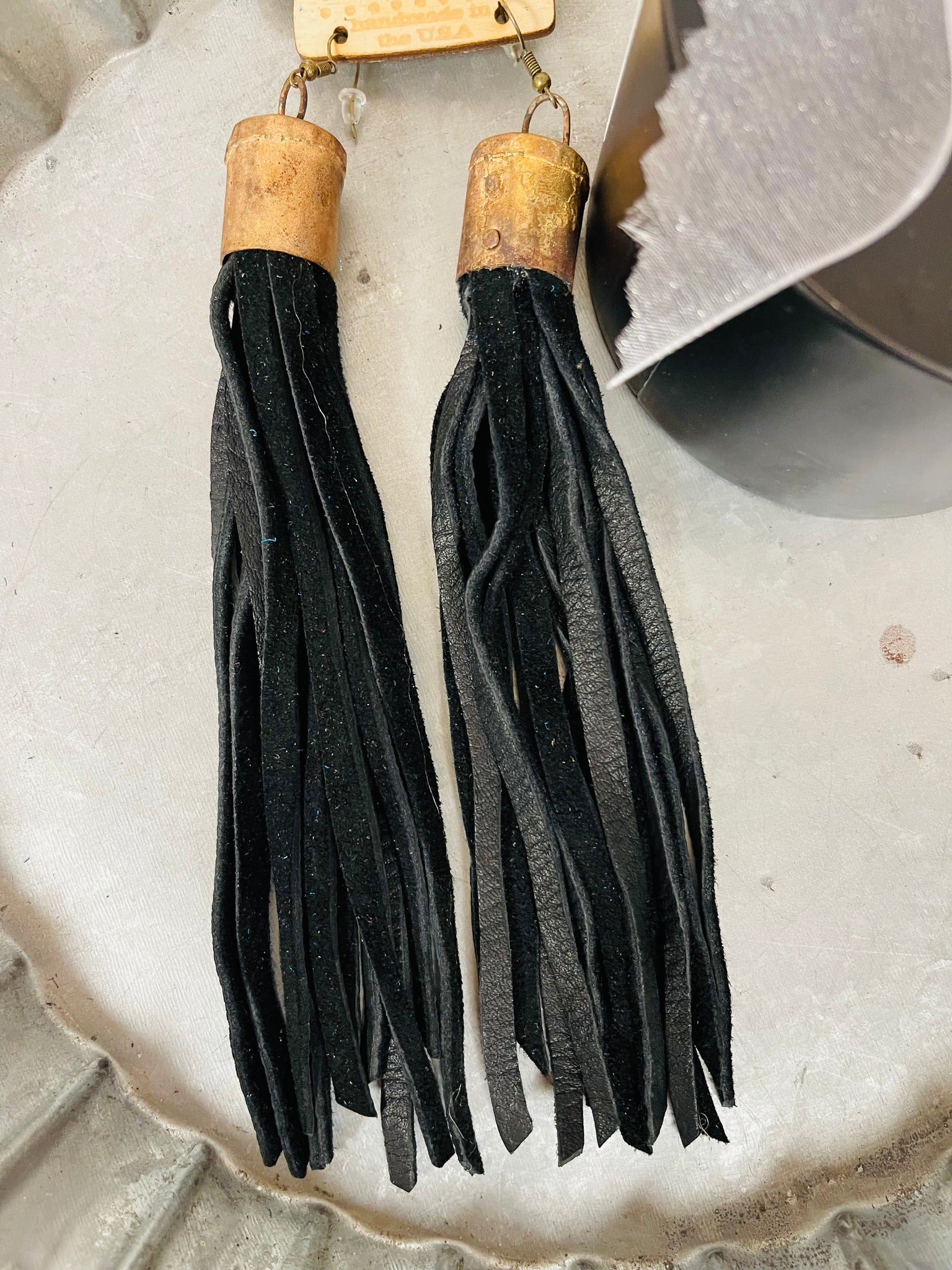 Black Leather Fringe Earrings