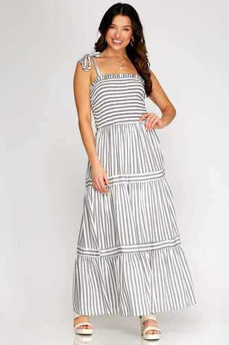 GREY STRIPED MAXI DRESS