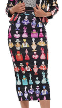 Load image into Gallery viewer, Back Zip Perfume Bottle Print Pencil Skirt