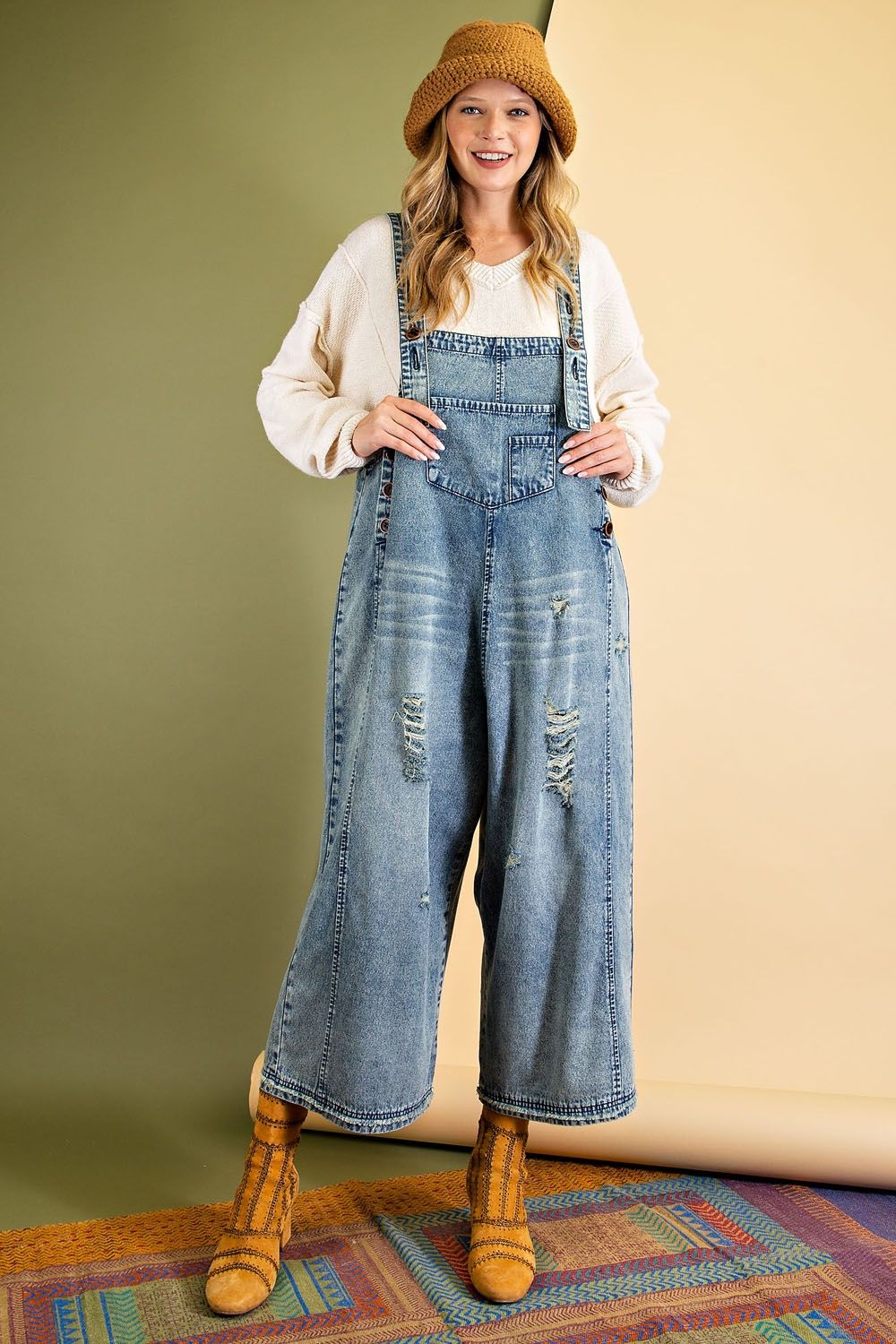 SANFORIZED DENIM LOOSE FIT JUMPSUIT PANTS