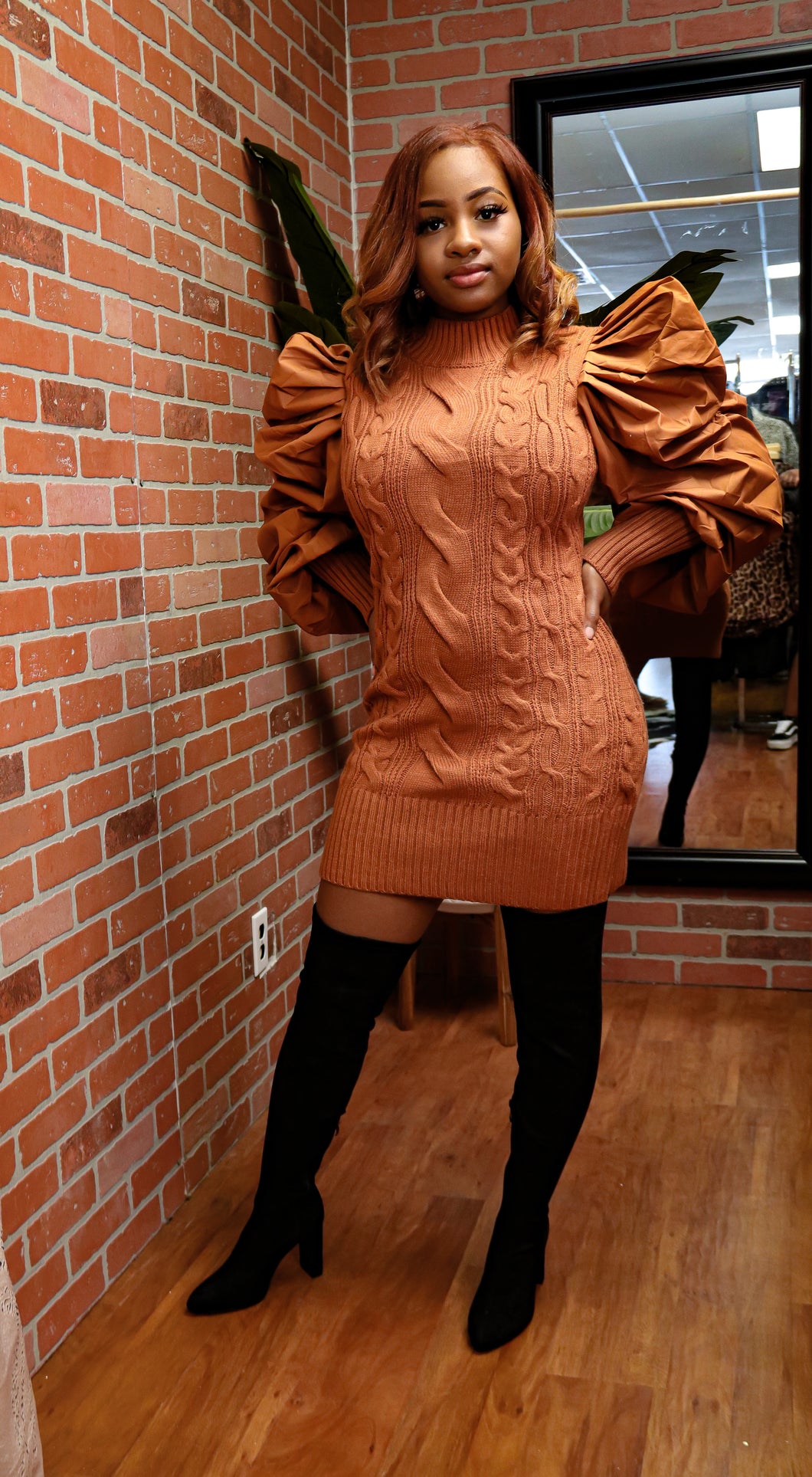 Rust Puffy Sleeve Sweater