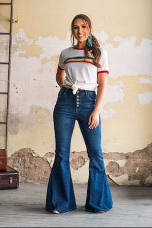 HIGH RISE FLARE BUTTON FLY DENIM
