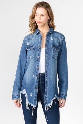 Distressed Denim Shirt Jacket