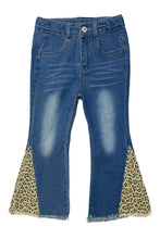 Load image into Gallery viewer, Girl Jean/leopard Flare Pant