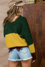 Load image into Gallery viewer, V-Neck Huntergreen Multi Frayed Sweater