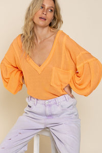 Transitional Knit Top with Balloon Sleeves