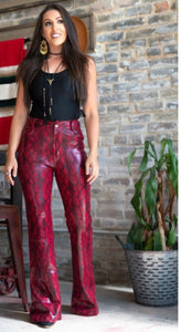Snake Faux Leather Flare Pants