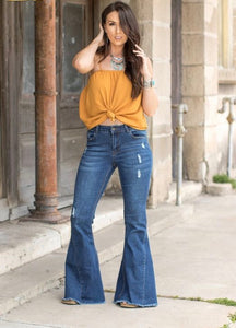 Dark Flare Jeans W/Distress