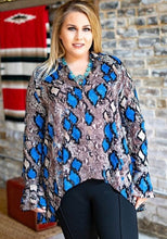 Load image into Gallery viewer, Snake Button Down Ruffle Tunic