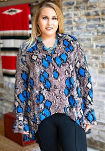 Snake Button Down Ruffle Tunic