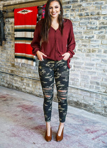 Distressed Camo Ankle Skinny Jeans