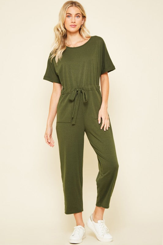 Short Sleeve Drawstring Waist Jumper